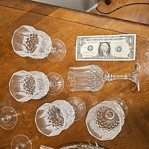 1990s Crystal D'Arques Diamond Longchamp Crystal Stemware Set of 5